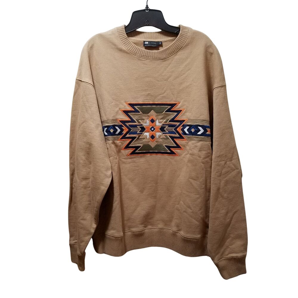 Le 31 Par Simons Crewneck Sweatshirt Men’s Medium Tan Aztec Embroidered